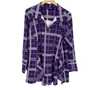 Attitudes by Renee Knit Swing Shirt with Pockets Size XL Purple Colorful Stretch